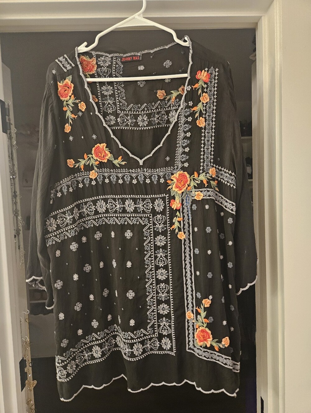 Johnny Was Black Tunic with Orange & Yellow Floral Embroidery - Picture 5 of 9
